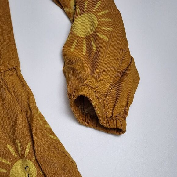 H&M Girls Mustard Yellow Smiling Sun Printed Ruffled Rayon Dress Size 7 - Picture 7 of 10